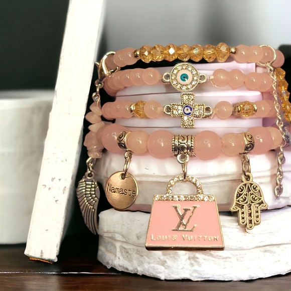 Pink LV Crystal Namaste Charmed bracelets Set - Picture 3 of 7